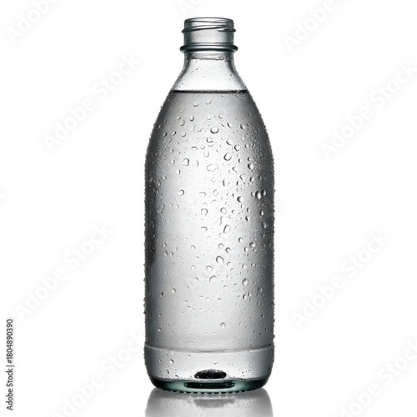 Fototapeta bottle, water, glass, drink, empty, transparent, liquid, isolated, white, object, container, mineral, soda, clear, blue, plastic, fresh, cold, clean, nobody, healthy, refreshment, freshness, single