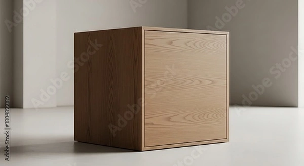 Fototapeta Minimalist Wooden Cube in a Bright Studio Setting.