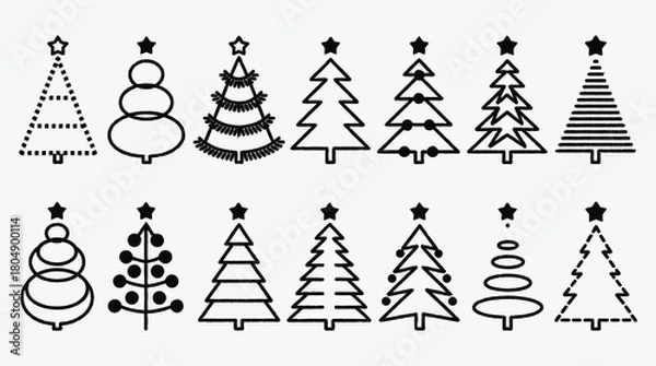 Fototapeta Set of minimalist Christmas tree illustrations in vector style flat design