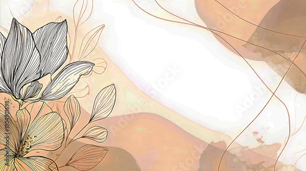 Fototapeta Pastel-colored leaves and flowers form a graceful border, perfect for serene compositions, creative projects, or minimalist backgrounds.