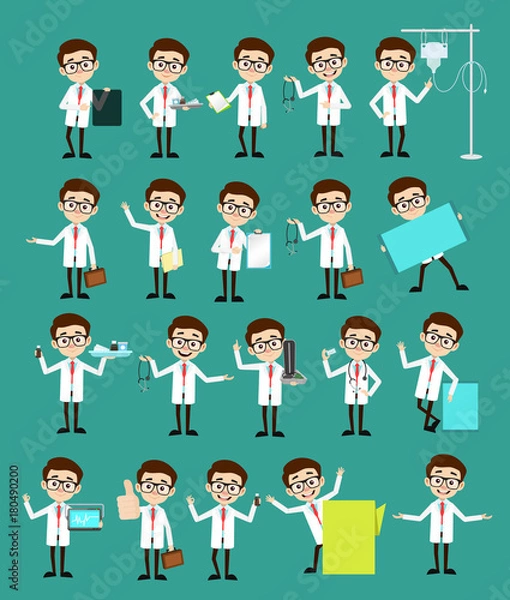 Obraz Comic Specialist Doctors Poses and Concepts Vector Set