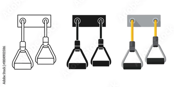 Fototapeta Gymnastic Rings Hanging Vector Set in Three Styles — Line Art, Silhouette and Color Version for Fitness Training, Calisthenics Workouts and Gym Equipment Projects