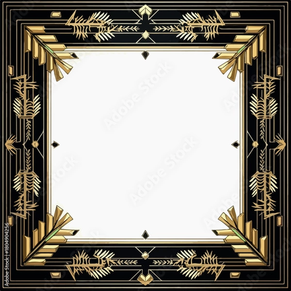 Fototapeta Elegant Black and Gold Art Deco Frame with Geometric Patterns