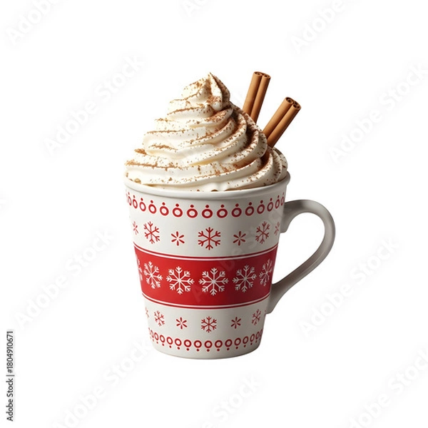 Fototapeta Holiday cocoa cup with cinnamon, isolated on transparent background ultrarealistic