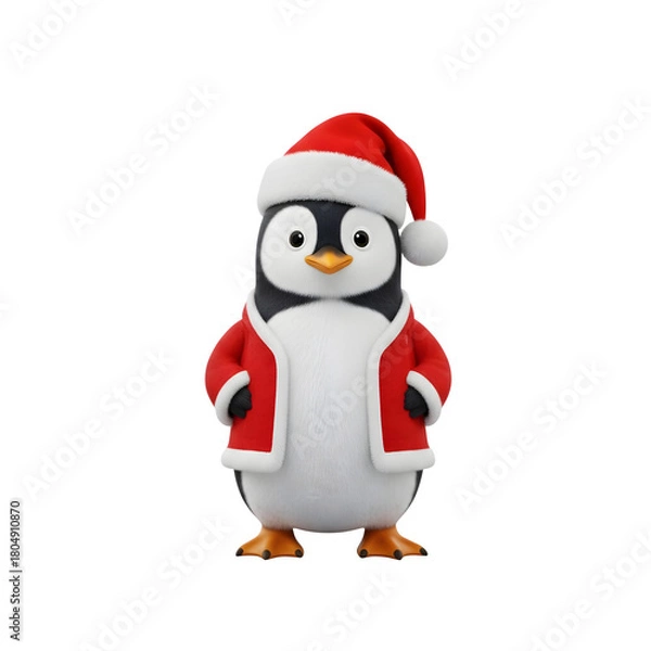 Fototapeta Penguin with Christmas hat, isolated on transparent background ultrarealistic