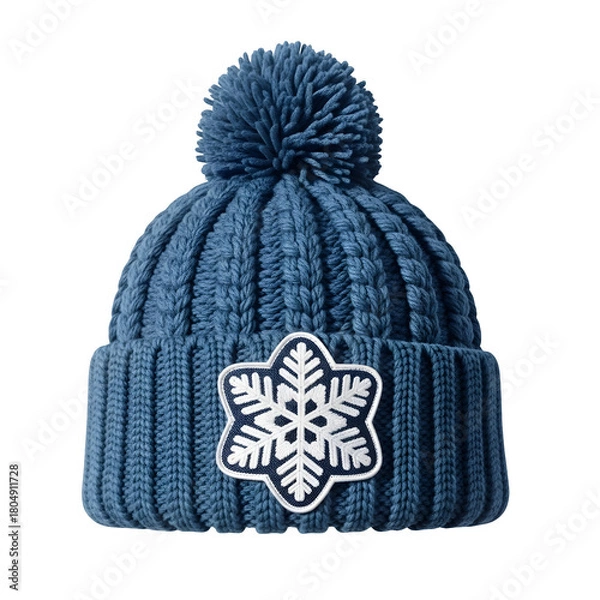 Fototapeta Winter hat with snowflake patch, isolated on transparent background ultrarealistic