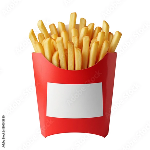 Fototapeta French fries in a red paper box isolated on transparent background, fast food