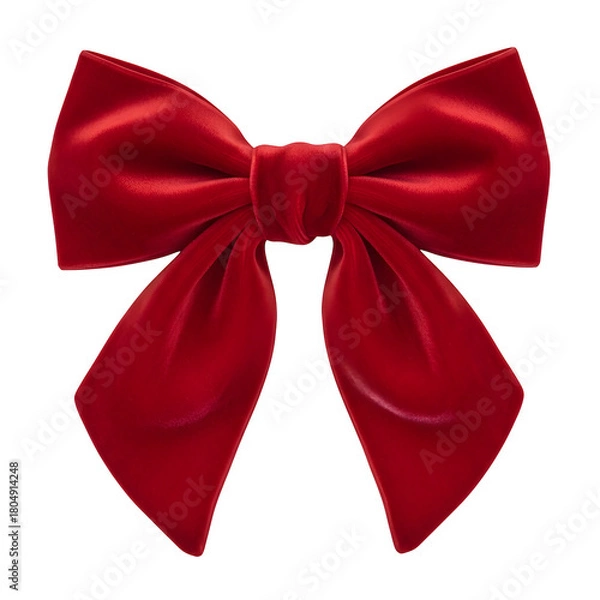 Fototapeta Red velvet bow, isolated on transparent background ultrarealistic