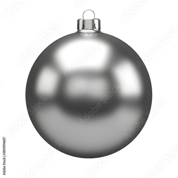 Fototapeta Shiny silver bauble, isolated on transparent background ultrarealistic