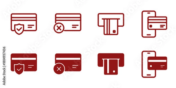 Fototapeta Credit card icon set. Payment and purchase symbol. Vector illustration.