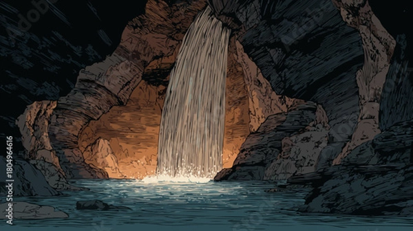 Fototapeta Waterfall in the cave