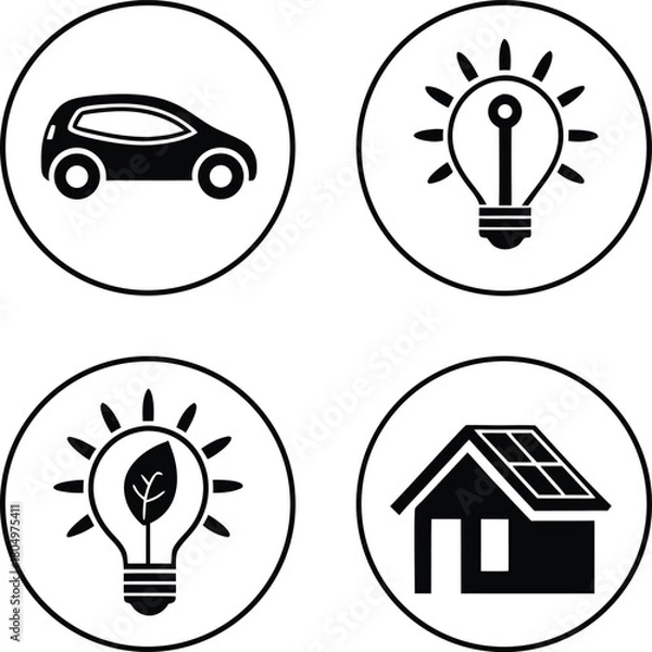 Fototapeta Set of four circular icons representing eco-friendly concept