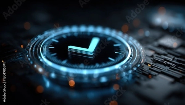 Fototapeta A blue clock with a check mark on it