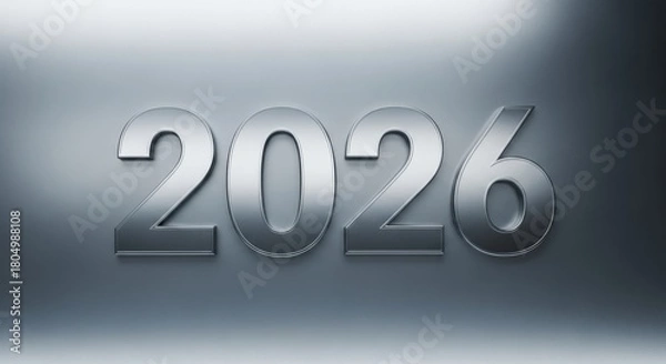 Fototapeta The Year Twenty Twenty Six Gleaming Chrome Numbers