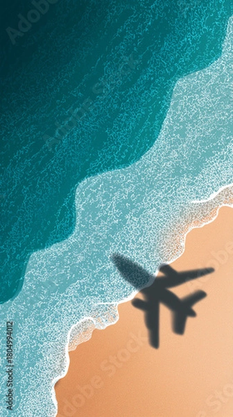 Obraz Tropical Beach With Airplane Shadow Travel Vertical Concept