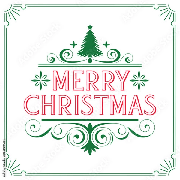 Fototapeta Merry Christmas Festive Greeting Card Design with Ornate Border
