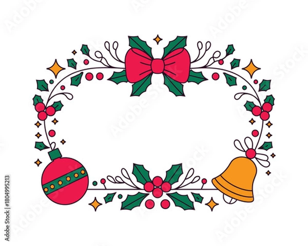 Fototapeta Festive Christmas Holly and Bauble Frame Vector