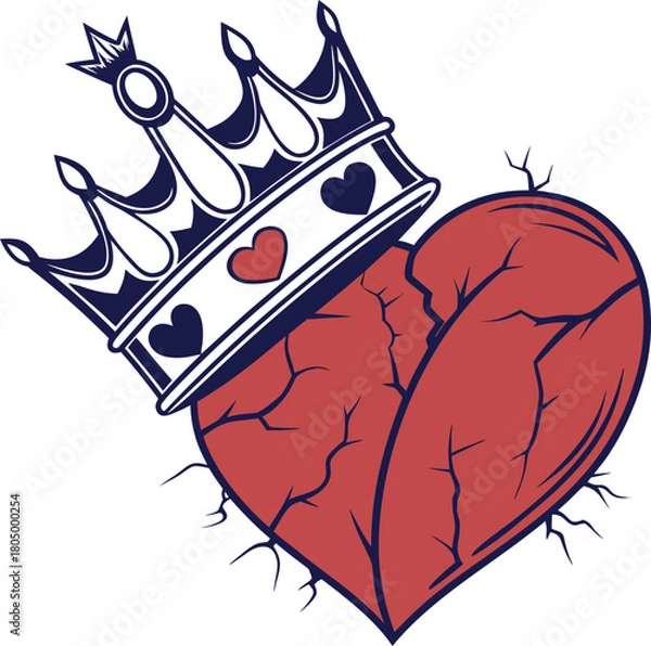 Fototapeta Illustration of a cracked heart with crown vector graphic (60)