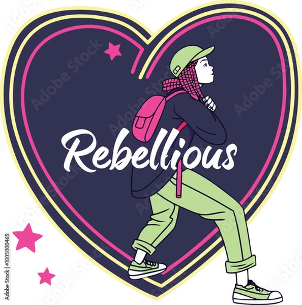 Fototapeta Rebellious girl in heart shape, colorful vector illustration  (60)