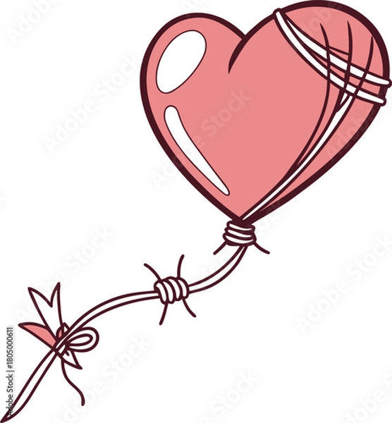 Fototapeta Heart shaped balloon tangled in barbed wire, conceptual art. (60)