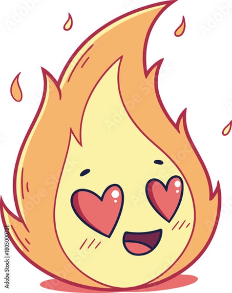 Fototapeta Cartoon fire flame character with heart eyes, vector isolated. 60