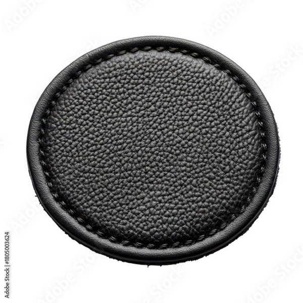 Obraz A black leather square showcasing neat stitching around its perimeter, isolated on transparent background