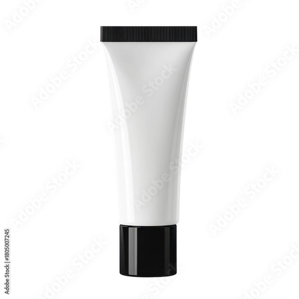 Obraz A sleek black tube with a matching black lid placed on a neutral gray background surface, isolated on transparent background