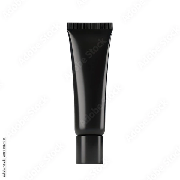 Obraz A sleek black tube with a matching black lid placed on a neutral gray background surface, isolated on transparent background