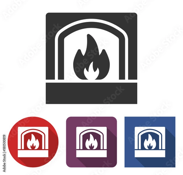 Obraz Fireplace icon in different variants with long shadow