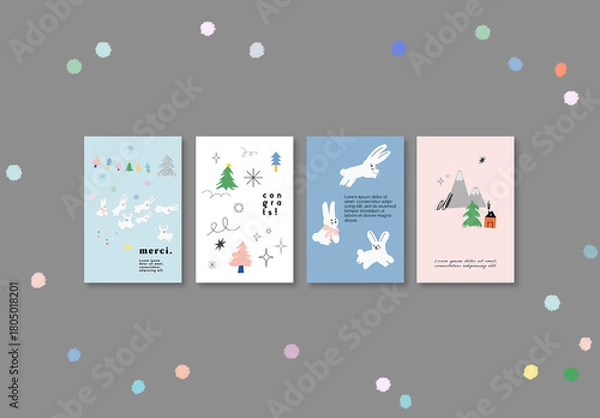 Fototapeta Cute Winter Holidays Cards Layout