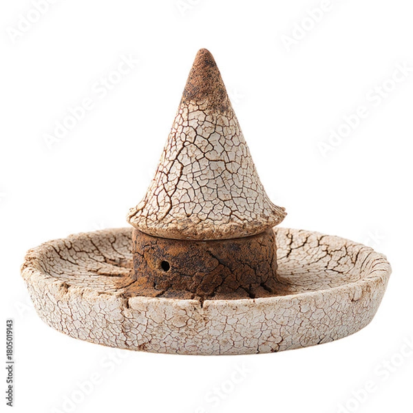 Fototapeta Unique cracked ceramic incense burner with cone, adding an artistic touch to your space isolated on transparent background
