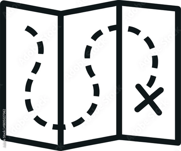 Fototapeta Folded Map Icon with Dashed Path and X Mark paper navigation