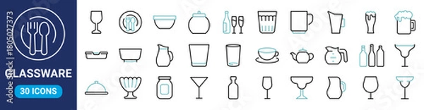 Fototapeta Glassware web line icons set . Editable stroke