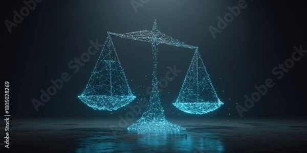 Fototapeta Digital representation of justice scales reflecting balance in law and order through technology