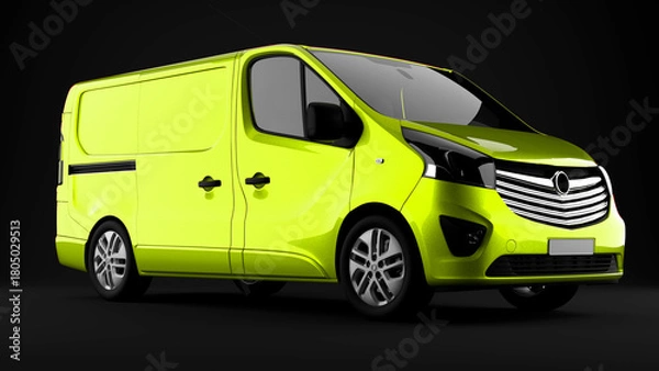 Fototapeta green van on black background front view