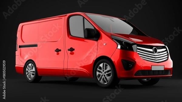 Fototapeta red van on black background front view
