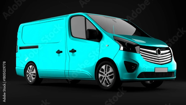 Fototapeta cyan van on black background front view