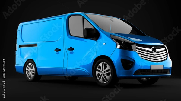 Fototapeta blue van on black background front view