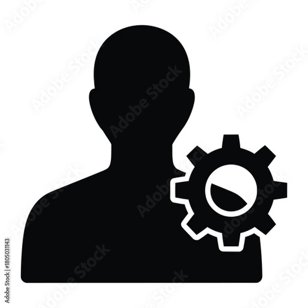 Obraz Silhouette of a person with a gear icon representing settings or management EPS icon symbol