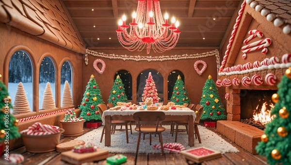 Obraz AI-generated image of the inside of a gingerbread house full of Christmas spirit