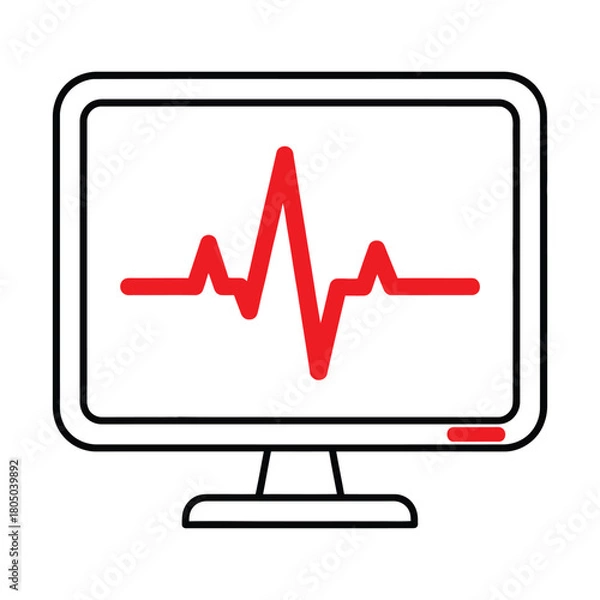 Obraz Computer monitor displaying a red electrocardiogram pulse EPS icon