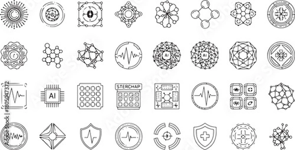 Fototapeta Assorted Science and Technology Icons in Outline Style symbol network