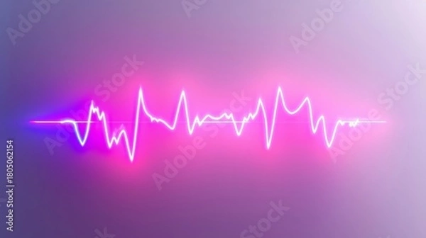 Fototapeta A vibrant neon heartbeat waveform design against a soft purple background, symbolizing energy and rhythm.