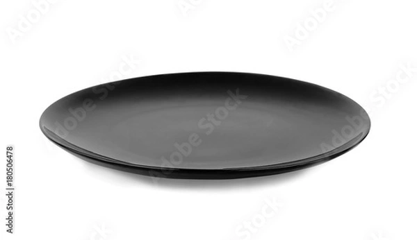 Obraz Empty black plate  isolated on a white background