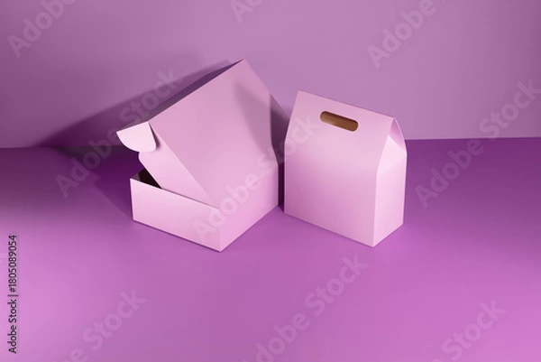 Fototapeta Open pink box mockup without logos
