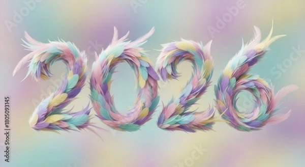 Fototapeta Dreamy Feathered 2026 Numbers Soft Pastel Gradient Background