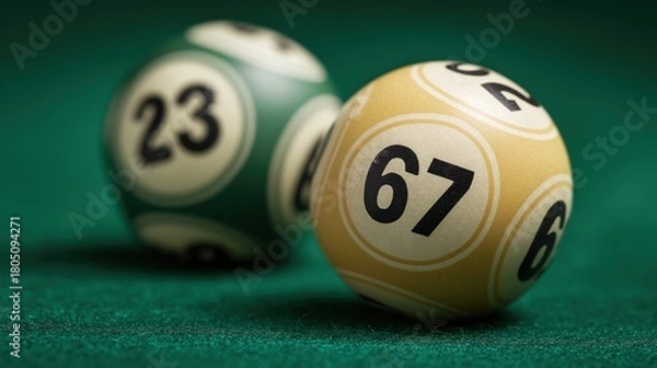 Obraz Closeup Lottery Balls on Green Felt