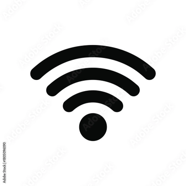 Fototapeta A black and white graphic illustration of a Wi-Fi symbol on a plain white background.