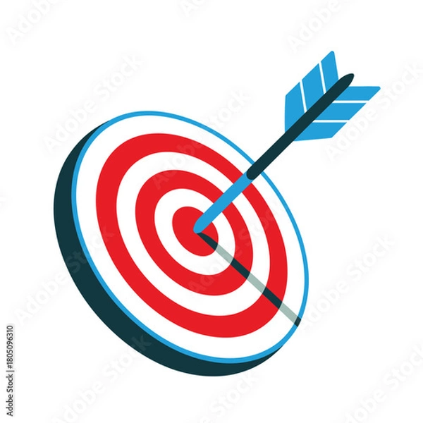 Fototapeta An arrow hits the bullseye of a dartboard, symbolizing success and achievement.