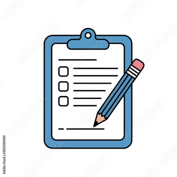 Fototapeta A clipboard with a list and a pencil symbolizes task completion and organization.